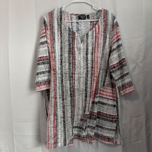 Onque Casual Tunic Waffle Knit Sequin Striped 3/4 Sleeve‎ Top 3X Boho